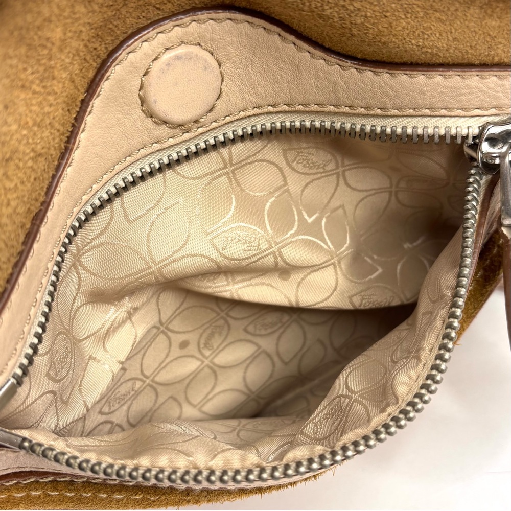 Vintage Fossil Brown, Tan and Cream Suede Leather Retro 70’s Crossbody Bag - Picture 11 of 14